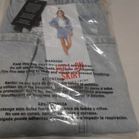 NEW CELEBRITY PINK LIGHT DENIM SHORT JEAN SKIRT DRAWSTRING WAIST w/ POCKETS SZ M - Picture 9 of 9